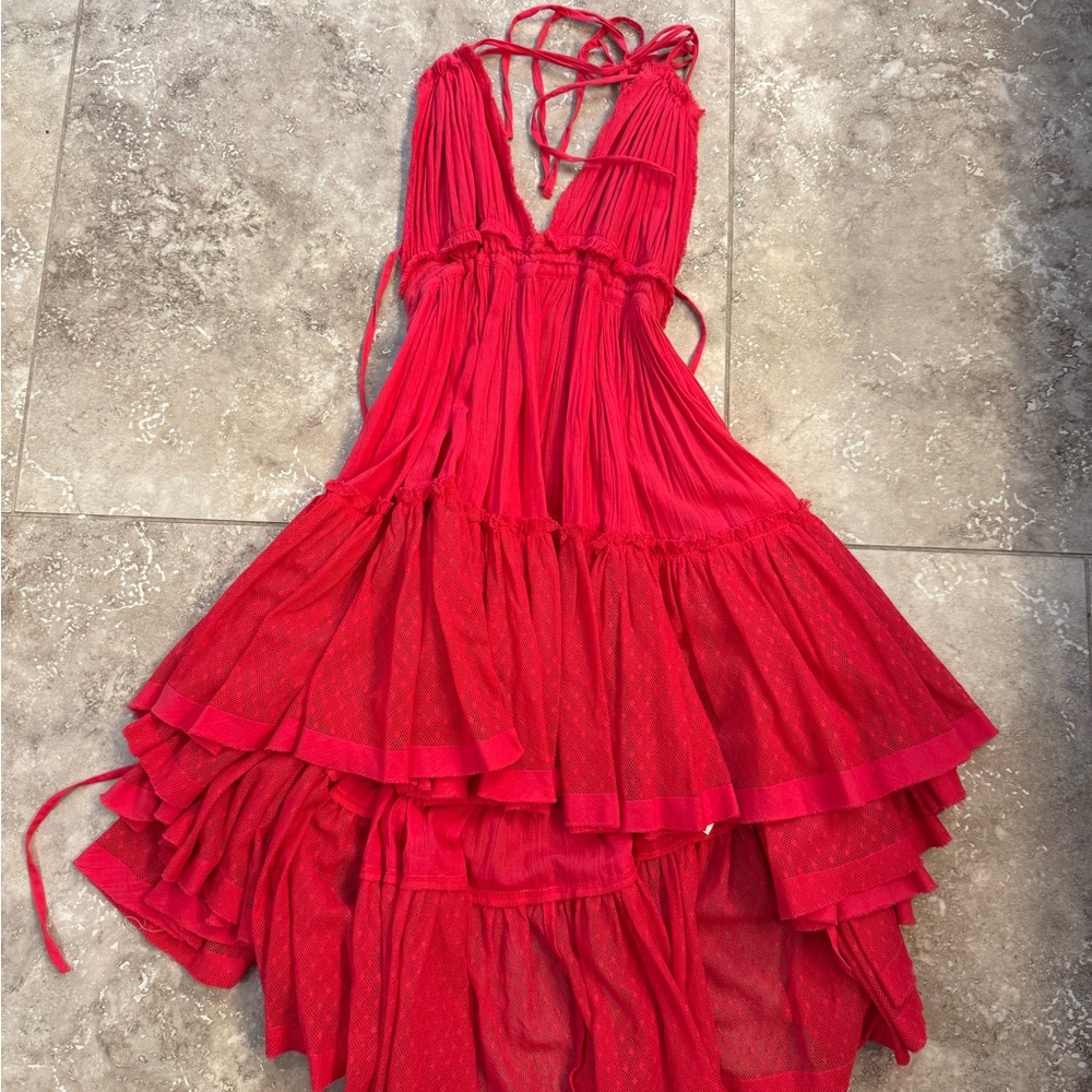 Free People 100 degrees Vibrant Red Textured Dress small